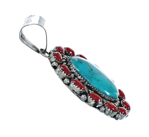 Navajo Turquoise and Coral Multi-Stone Sterling Silver Pendant NN20502